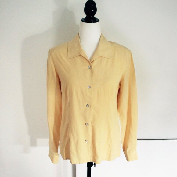 Vintage THE WORK 100% Silk Blouse Soft Butter Yellow Host Pick Womens Size 8 - Picture 1 of 8